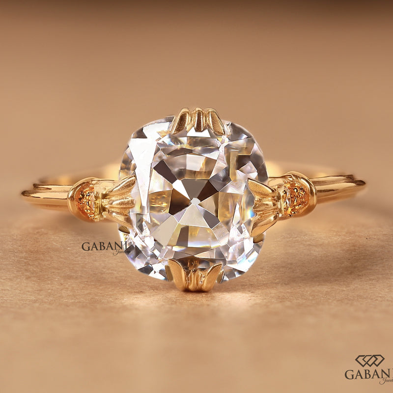 Cushion Cut Lab Grown Diamond Engagement Ring with Detailed Band