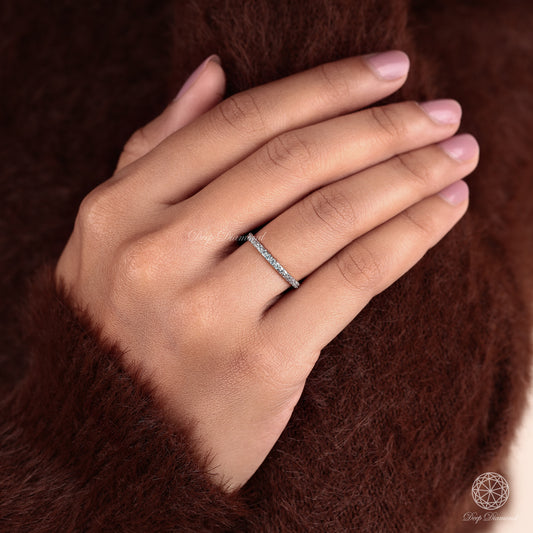 Lab Grown Diamond Pave Setting Band, 2MM Stacking Matching Band, 14K Gold Minimalist Diamond Band, Anniversary Gift for Women