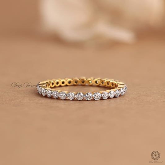 Lab Grown Diamond Shared Prong Band, 14K Gold Minimalist Diamond Band, 2MM Stacking Matching Band, Anniversary Gift for Women