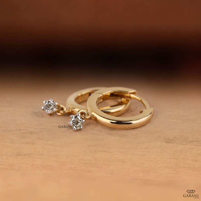 Round Lab Grown Diamond Charm Hoop Earrings, Minimalist Huggie Earrings