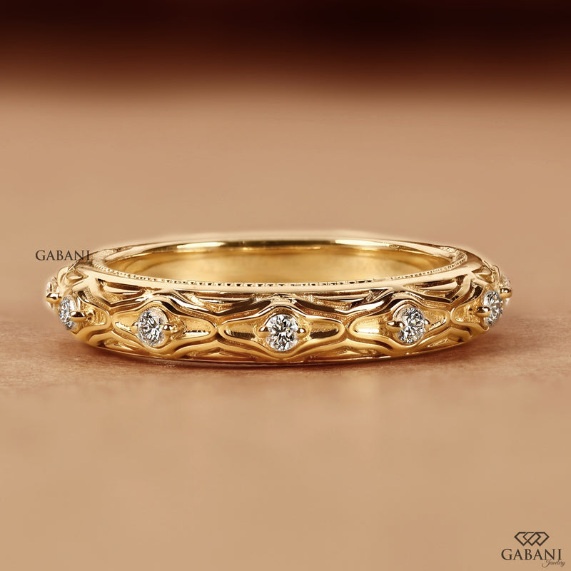 Round Lab Grown Diamond Vintage Wedding Band For Women
