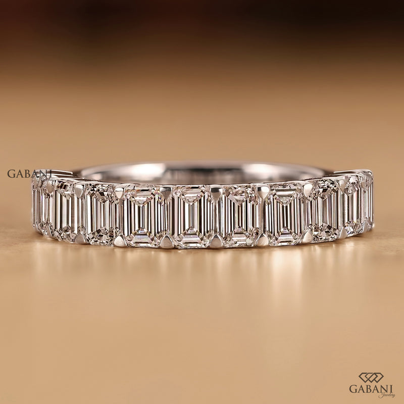 Emerald cut Lab Grown Diamond Wedding Band - White Gold