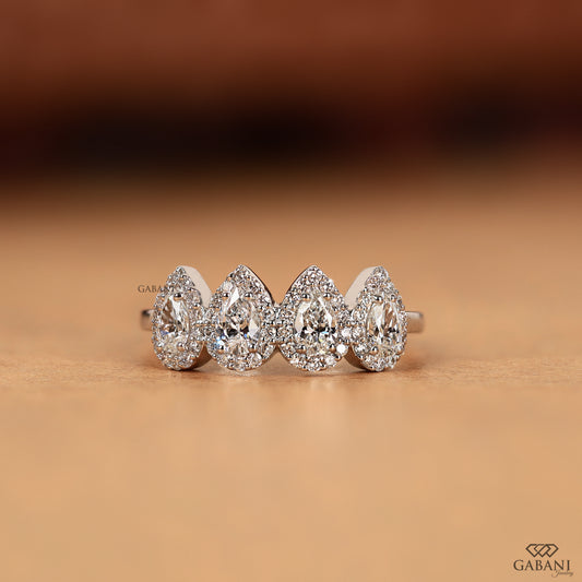 halo pear lab grown diamond wedding band in white gold