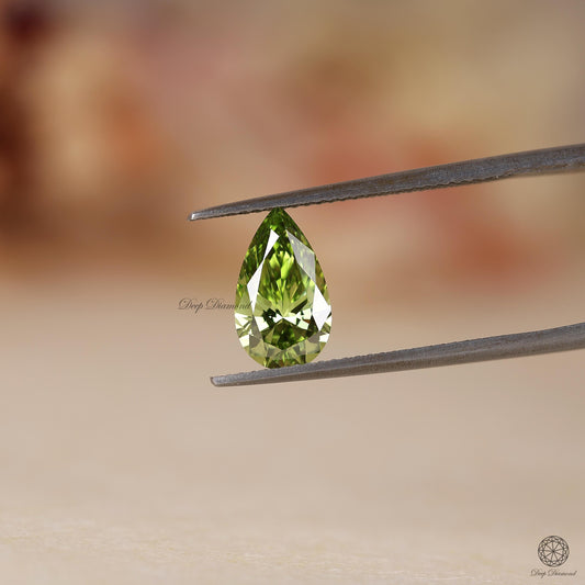 2.10 CT Green Pear Cut Lab Grown Diamond, Loose Lab Created Diamond for Wedding Ring and Pendant, Certified Fancy Shaped Green Diamond for Her