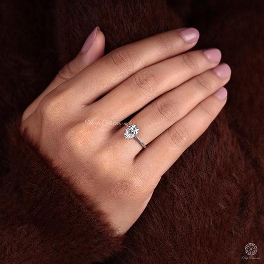 Oval Cut Tulip Setting Lab Grown Diamond Ring, Solitaire Engagement Ring, 2 CT IGI Certified E/VS1 Diamond Ring, Classic Bridal Wedding Ring