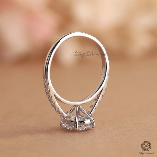 Oval Cut Lab Grown Diamond Engagement Ring for Women, 2 CT IGI Certified Lab Diamond Ring, Side Pave Set Ring, Cathedral Shank Wedding Ring