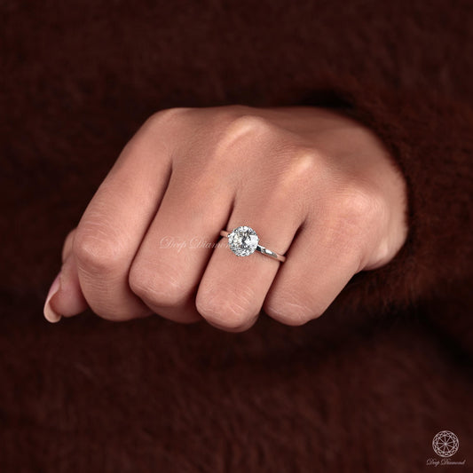 Portuguese cut Diamond Engagement Ring, IGI Certified 1 - 3 CT Lab Grown Diamond Ring, Tulip setting Wedding Ring, Fancy Stone Proposal Ring