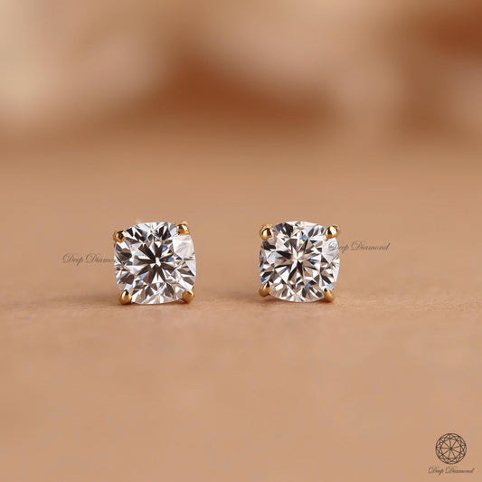Cushion Cut Lab Grown Diamond Stud Earrings, IGI Certified 0.25–2.0 CT Diamond Studs, Push Back or Screw Back Studs, Anniversary Gift for Wife
