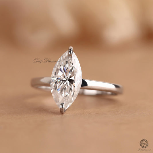 Marquise Cut Lab Grown Diamond Ring, 1–3 CT Lab Created Diamond Engagement Ring, IGI Certified Marquise Ring, Daily Wear Ring for Women