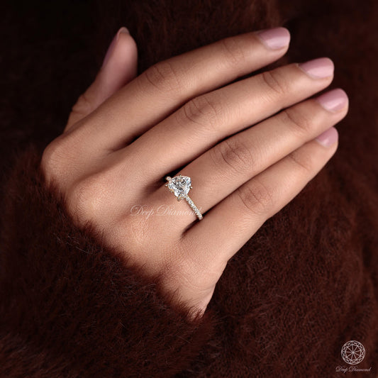 Heart Shape Diamond Engagement Ring, Hidden Halo Wedding Ring, 1–3 CT IGI Certified Lab Created Diamond Ring, Valentine's Day Gift for Her