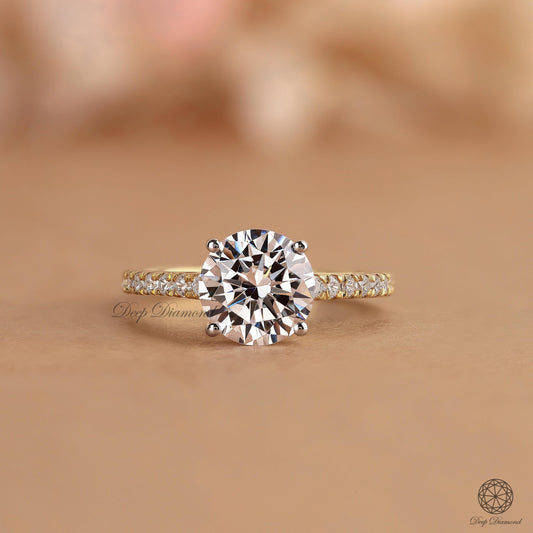 2 CT Round Diamond Ring, IGI Certified Lab Grown Diamond Engagement Ring, Side Pave Set Wedding Ring, Excellent Cut Ring, Comfort Fit Ring