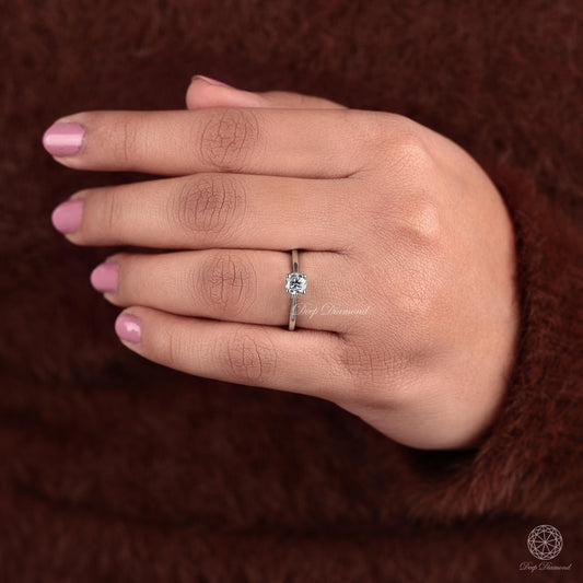 Round Cut Lab Grown Diamond Solitaire Ring, 0.5–1.5 CT IGI Certified Diamond Engagement Ring, Dainty Wedding Ring, Promise Ring for Women