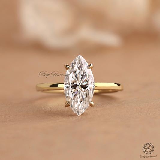 Marquise Cut Diamond Ring, Solitaire Engagement Ring, IGI Certified 2 CT Lab Grown Diamond Ring, Wedding Ring for Her, Anniversary Ring Gift