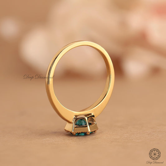 Blue Lab Grown Diamond Ring, Round Fancy Cut Vivid Blue Diamond Engagement Ring, Milgrain Solitaire Ring, Colored Diamond Wedding Ring Gift