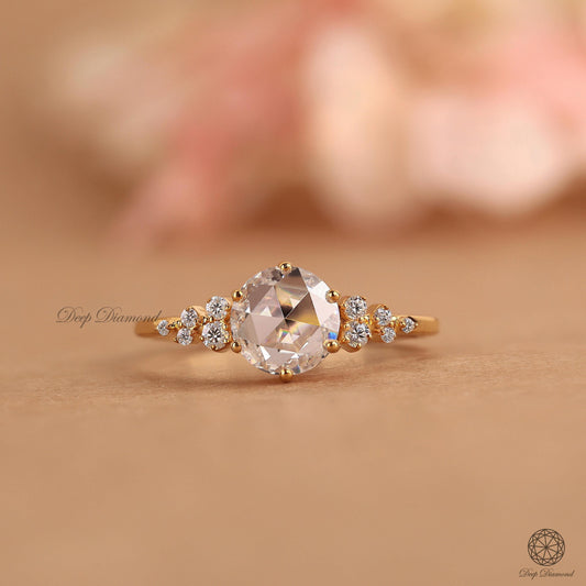 Round Rose Cut Diamond Engagement Ring, Snowdrift Ring, 1–2 CT Lab Created Diamond Ring, Fancy Cut Wedding Ring, Anniversary Ring for Wife