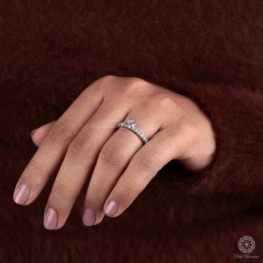 Dainty Lab Grown Diamond Engagement Ring, 0.25–1.0 CT Round Cut Diamond Wedding Ring, Side Pave Set Solitaire Ring, Promise Ring for Wife