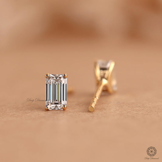 Emerald Cut Diamond Studs, 0.25 CT Lab Grown Diamond Stud Earrings for Women, Solitaire Screw Back or Push Back Studs, Anniversary Gift for Her
