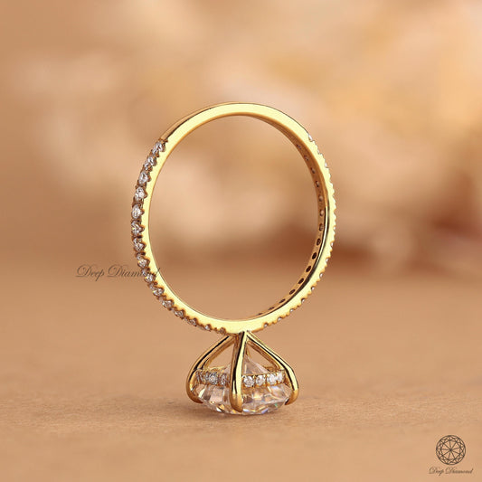 Oval Diamond Hidden Halo Ring, IGI Certified 1–3 CT Lab Created Diamond Engagement Ring, Side Pave Set Ring, Anniversary or Proposal Ring