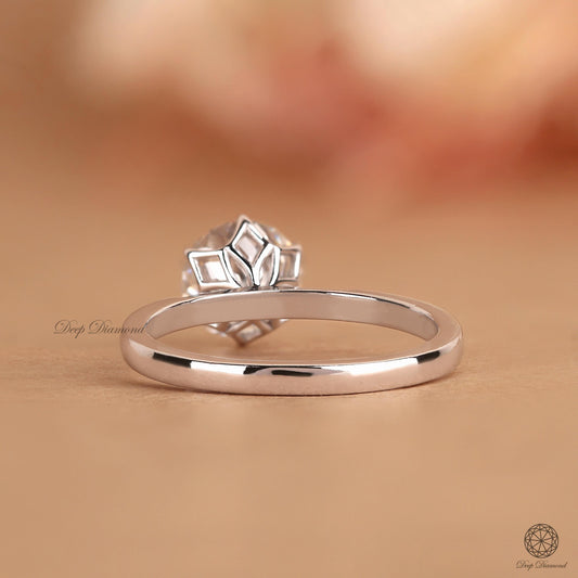 Portuguese Cut Lab Grown Diamond Ring, Tulip Basket Set Engagement Ring for Women, IGI Certified E/VS1 Diamond Ring, Anniversary Ring Gift