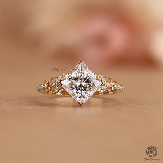 Princess Diamond Engagement Ring for Women, Vintage Style Ring, IGI Certified Lab Grown Diamond Ring, Classic Twist Design Ring, Bridal Ring