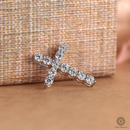 Round Cut Lab Diamond Cross Pendant for Women, Christian Faith Pendant, Certified Lab Created Diamond Charm, Religious Pendant, Gift for Her