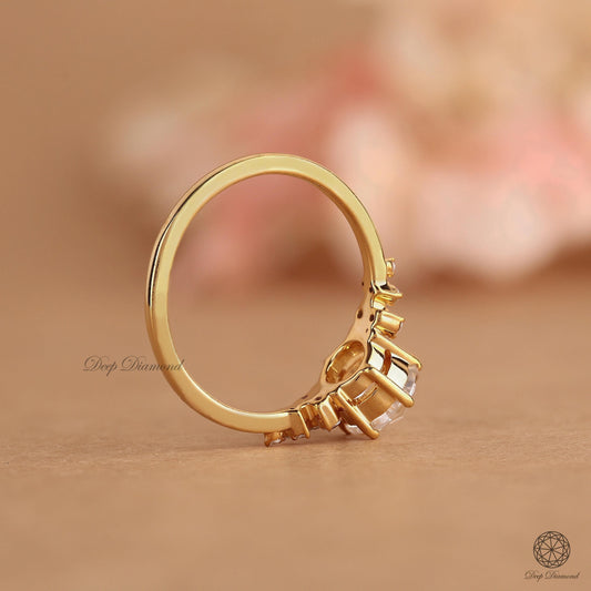 Round Rose Cut Diamond Engagement Ring, Snowdrift Ring, 1–2 CT Lab Created Diamond Ring, Fancy Cut Wedding Ring, Anniversary Ring for Wife