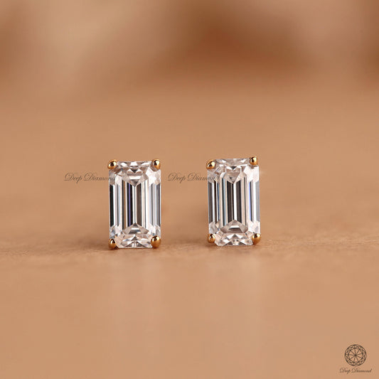 Emerald Cut Diamond Studs, 0.25 CT Lab Grown Diamond Stud Earrings for Women, Solitaire Screw Back or Push Back Studs, Anniversary Gift for Her