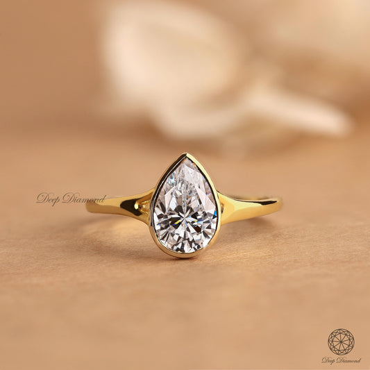 Pear Cut Diamond Ring, IGI Certified 1.80 Carat Lab Grown Diamond Ring, Bezel Set Solitaire Engagement Ring, Dainty Split Shank Ring for Her