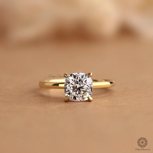Cushion Cut Diamond Engagement Ring, IGI Certified 1–3 Carat Lab Created Diamond Ring, Low Profile Solitaire Ring, Comfort Fit Bridal Ring