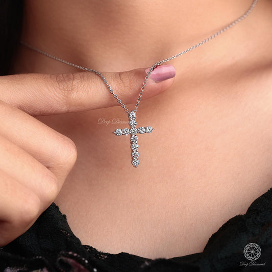 Round Cut Lab Diamond Cross Pendant for Women, Christian Faith Pendant, Certified Lab Created Diamond Charm, Religious Pendant, Gift for Her