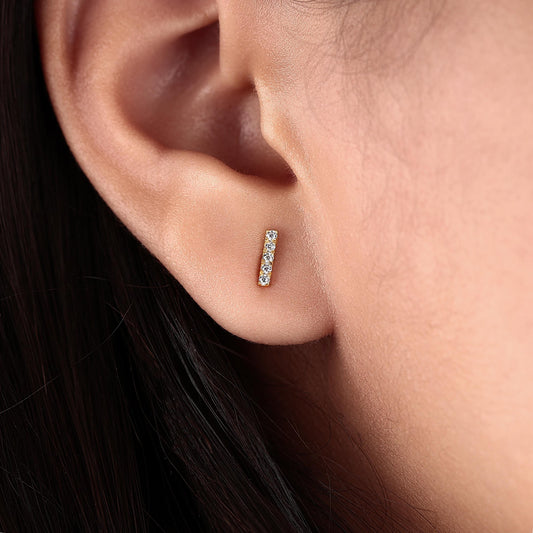 Diamond Bar Stud Earrings, Round Lab Grown Diamond Bar Earrings, Tiny Vertical Bar Studs for Her, Push Back or Screw Back Studs, Birthday Gift