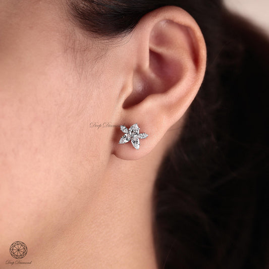 Cluster Diamond Stud, Marquise and Pear Cut Lab Grown Diamond Studs, Five Stone Studs, Wedding Stud, Push Back or Screw Back Earrings for Women
