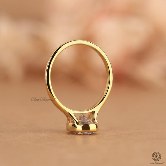 Oval Cut Lab Grown Diamond Solitaire Ring, Bezel Set CVD Diamond Engagement Ring, 2 CT F/VS1 Diamond Split Shank Ring, Proposal Ring for Her