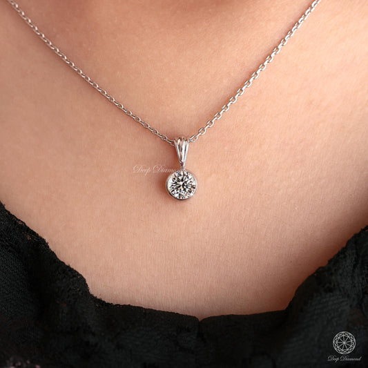 Round Lab Grown Diamond Pendant for Women, Bezel Set Solitaire Pendant, IGI Certified 1–2 CT Diamond Charm, Wedding Pendant, Gift for Her
