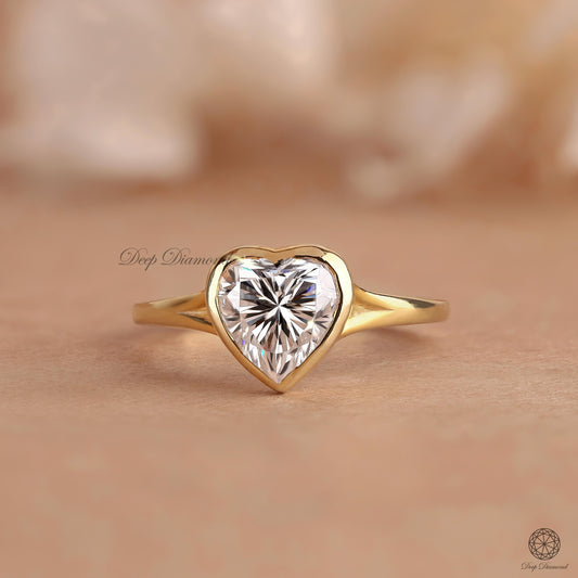 Bezel Set Heart Shape Diamond Solitaire Ring, 2 CT Lab Grown Diamond Ring, Engagement Ring for Women, Comfort Fit Wedding Ring, Bridal Ring