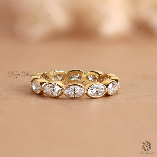 Bezel Set Oval Cut Lab Grown Diamond Wedding Band, East to West Full Eternity Band, Matching or Stacking Band, Comfort Fit Band, Proposal Ring
