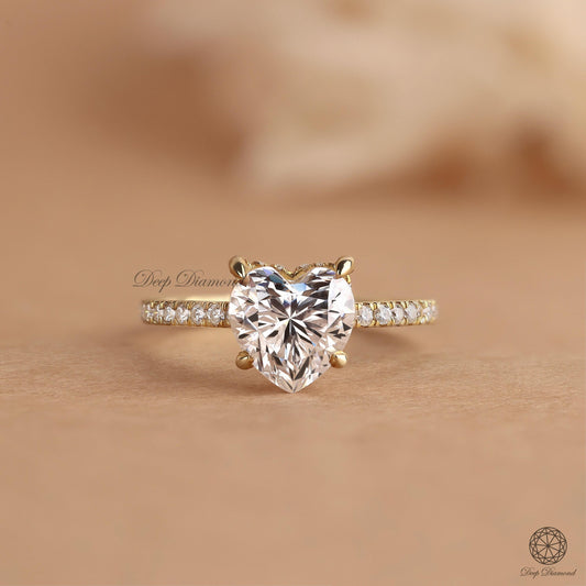 Heart Shape Diamond Engagement Ring, Hidden Halo Wedding Ring, 1–3 CT IGI Certified Lab Created Diamond Ring, Valentine's Day Gift for Her