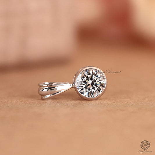 Round Lab Grown Diamond Pendant for Women, Bezel Set Solitaire Pendant, IGI Certified 1–2 CT Diamond Charm, Wedding Pendant, Gift for Her