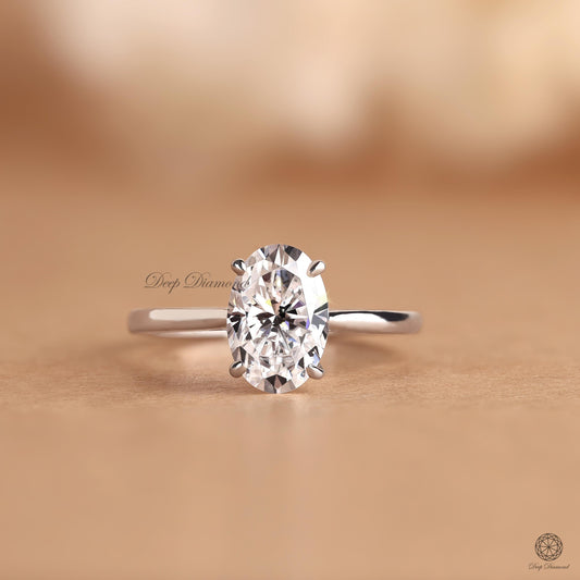 Oval Cut Tulip Setting Lab Grown Diamond Ring, Solitaire Engagement Ring, 2 CT IGI Certified E/VS1 Diamond Ring, Classic Bridal Wedding Ring