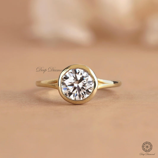 Round Bezel Set Solitaire Ring, Lab Grown Diamond Engagement Ring, 1–3 CT IGI Certified Diamond Ring, Bridal Proposal Ring, Handmade Ring