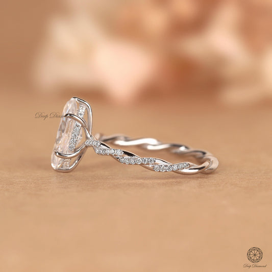 Marquise Cut 2 CT Lab Grown Diamond Engagement Ring, Hidden Halo Twist Band Ring, Anniversary or Birthday Gift for Women