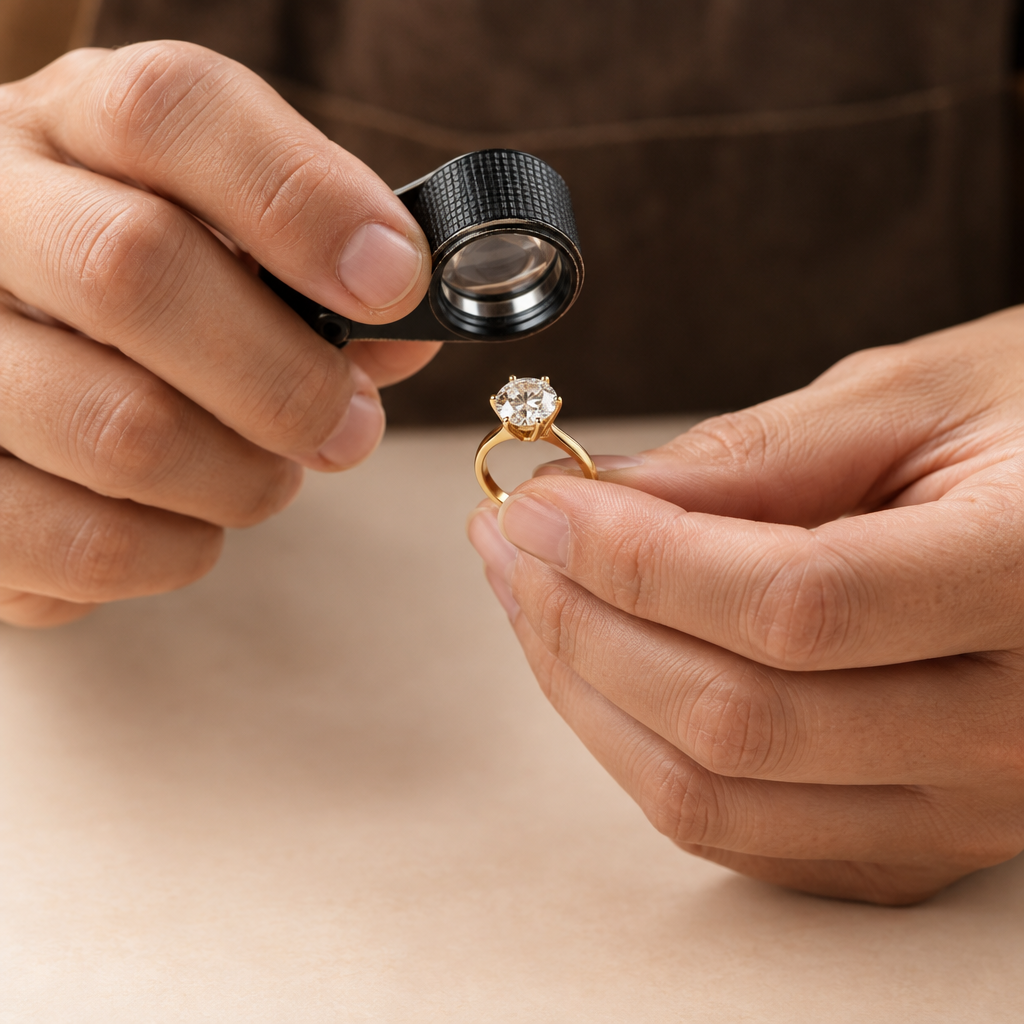 Jeweler inspecting a diamond ring