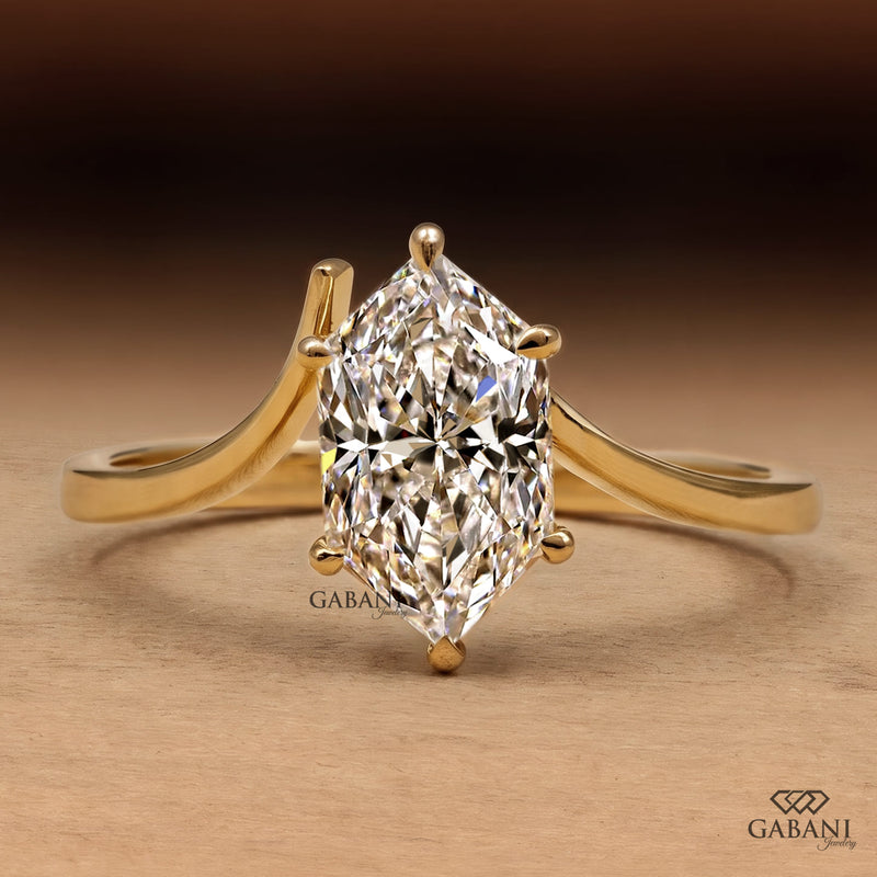 Marquise Cut Lab Grown Diamond Solitaire Engagement Ring with Curved Shank