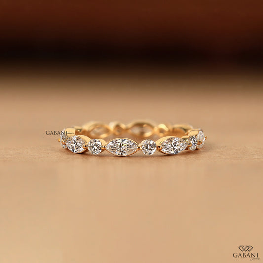 marquise round diamond eternity band in gold gabani jewelry