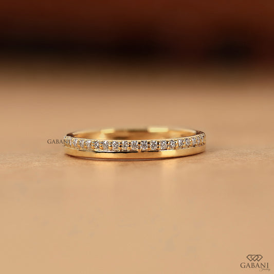 one side pave lab grown diamond band in gold half eternity ring