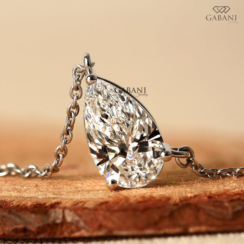 Pear cut Lab Grown Diamond Solitaire Pendant for Women