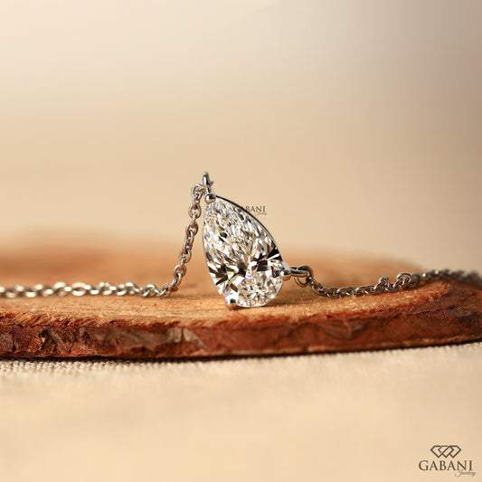 Pear cut lab grown diamond solitaire pendant necklace