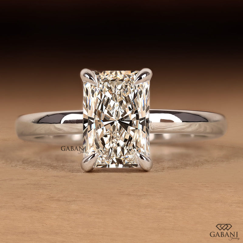 Radiant Cut Lab Grown Diamond Engagement Ring, 18K White Gold Solitaire