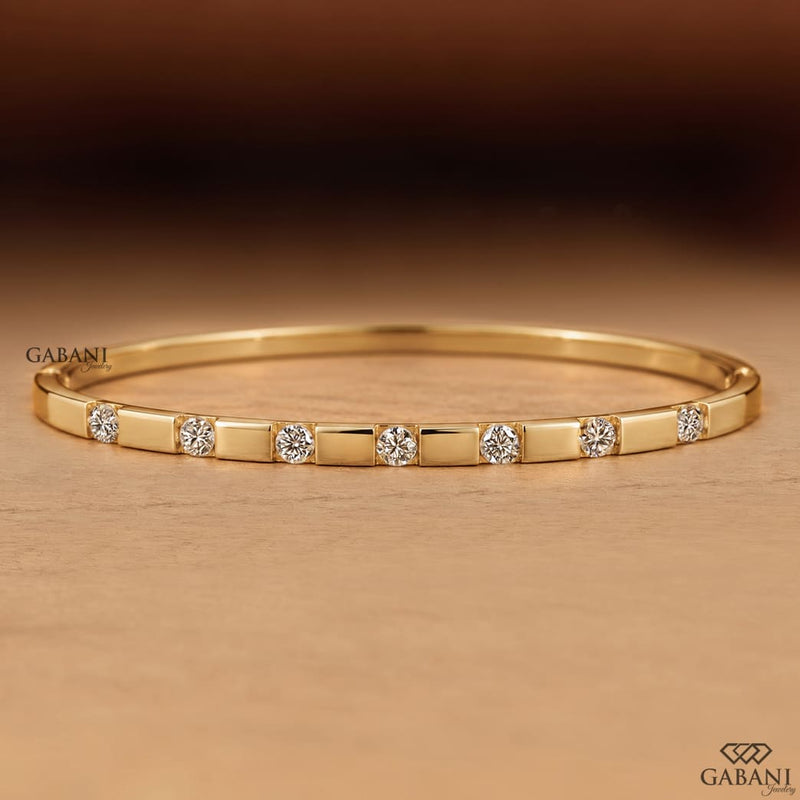 Round Lab Grown Diamond Bar Set Bangle Bracelet