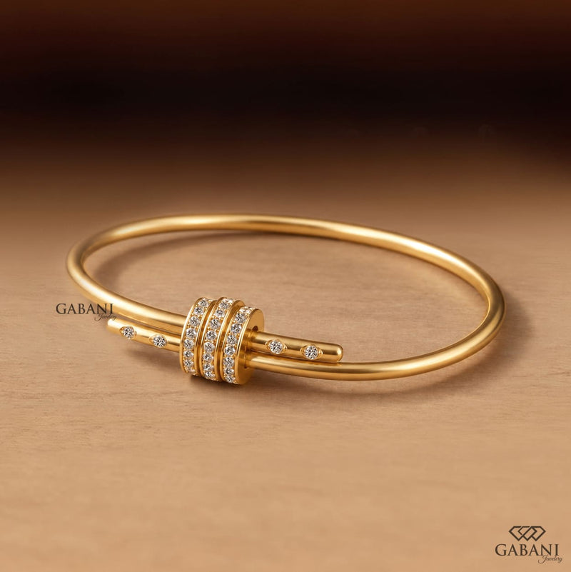 Round Lab Grown Diamond Open Bangle Bracelet, Triple Pavé Circle Bracelet